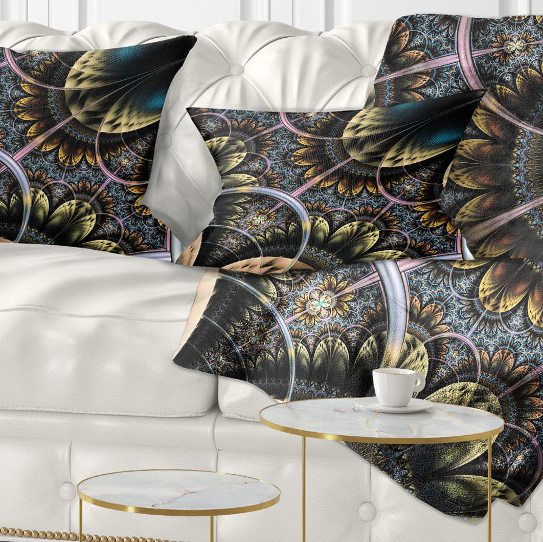Designart Symmetrical Dark Orange Fractal Flower - Abstract Throw Pillow - 12x20