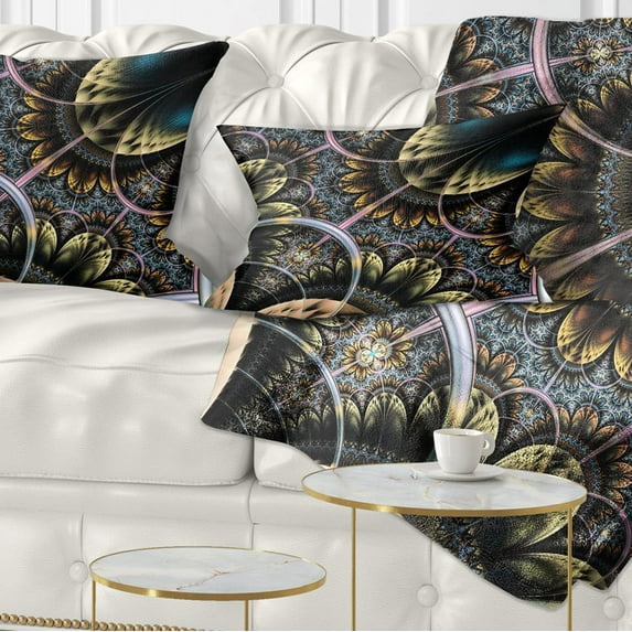 Designart Symmetrical Dark Orange Fractal Flower - Abstract Throw Pillow - 12x20