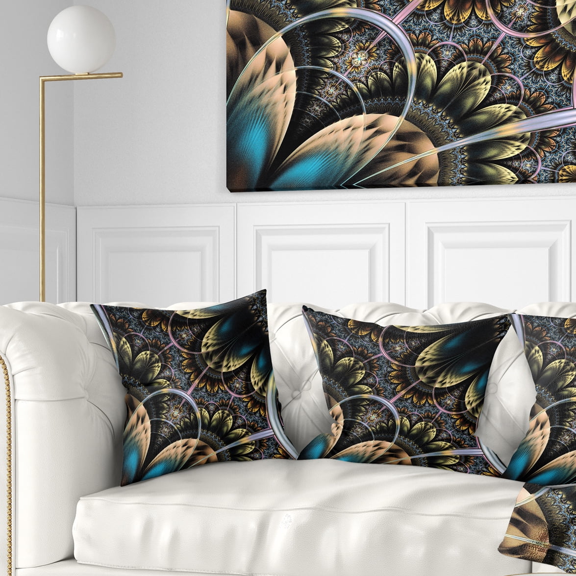 Designart Symmetrical Dark Orange Fractal Flower - Abstract Throw Pillow - 16x16