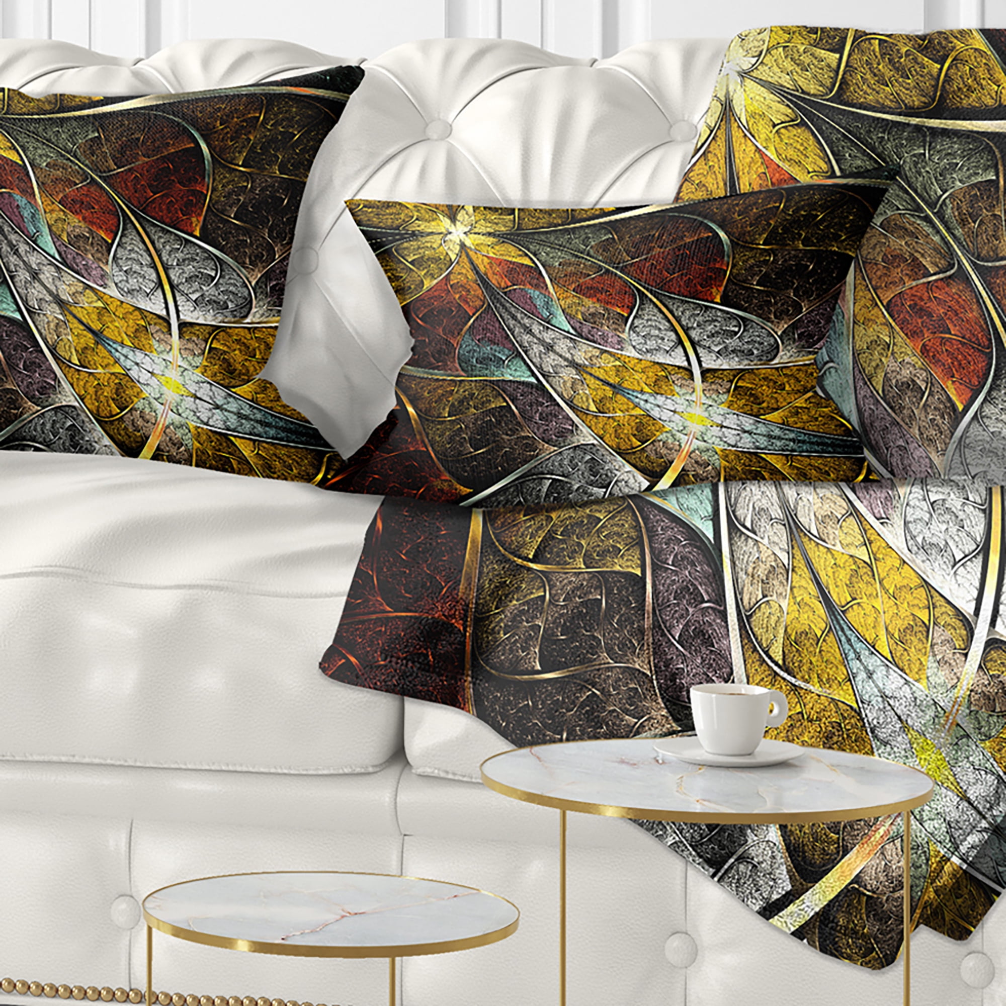 Designart Symmetrical Fractal Flower - Floral Throw Pillow - 12x20
