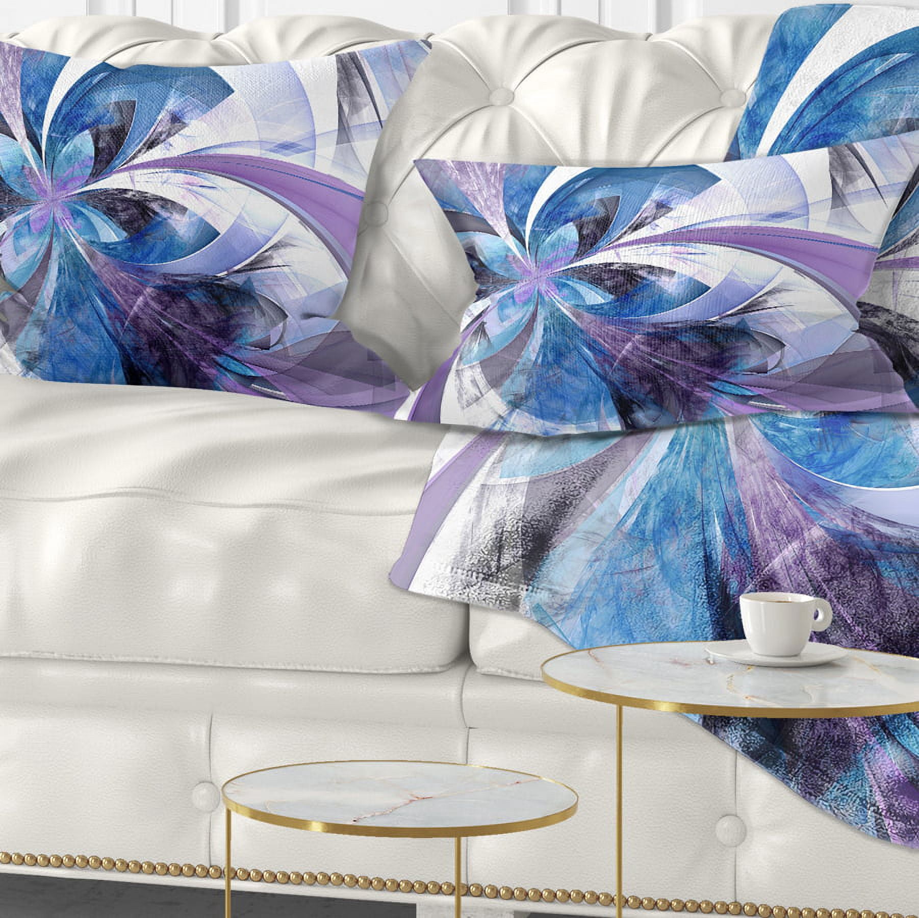 Designart Symmetrical Fractal Flower in Blue - Floral Throw Pillow - 12x20