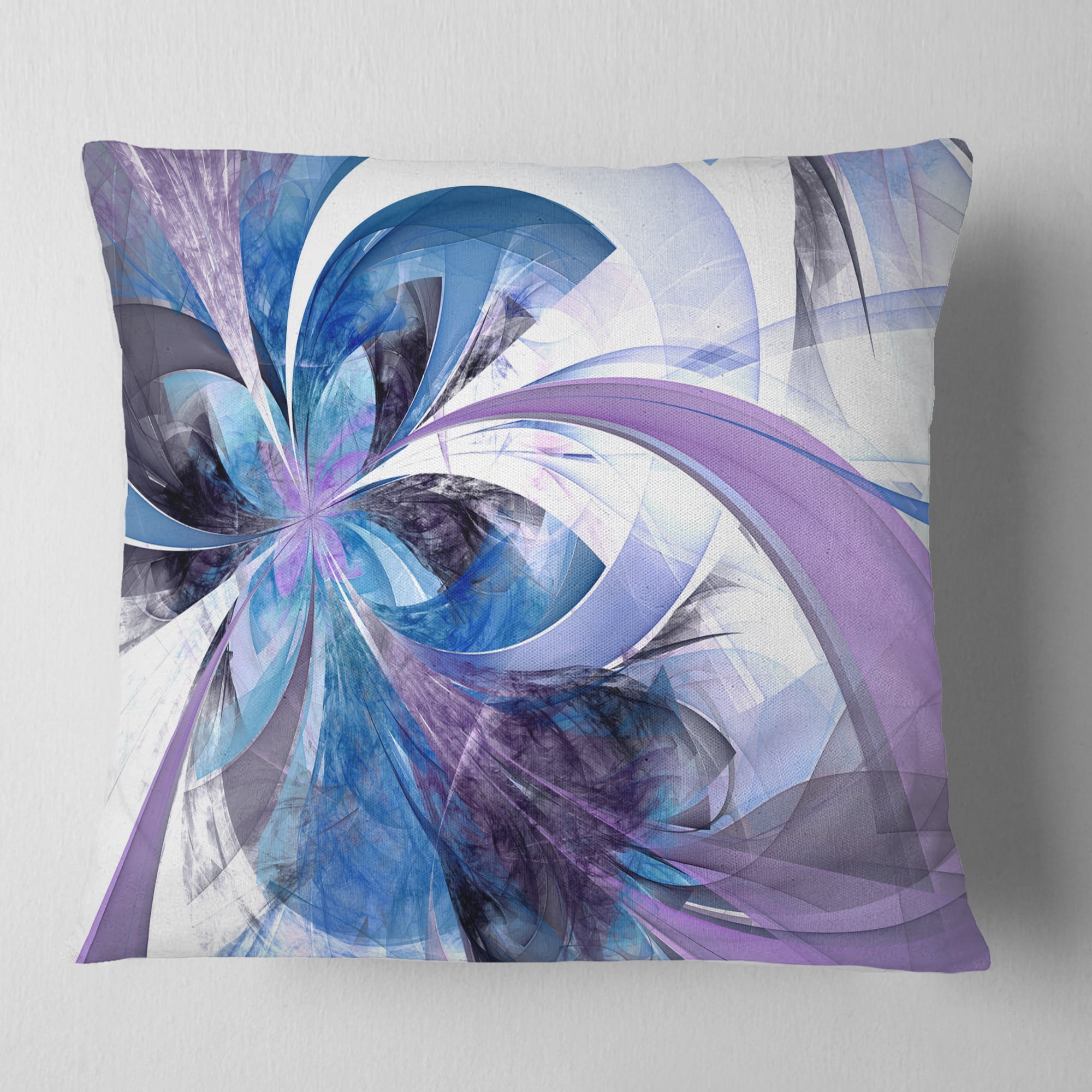 Designart Symmetrical Fractal Flower in Blue - Floral Throw Pillow - 16x16