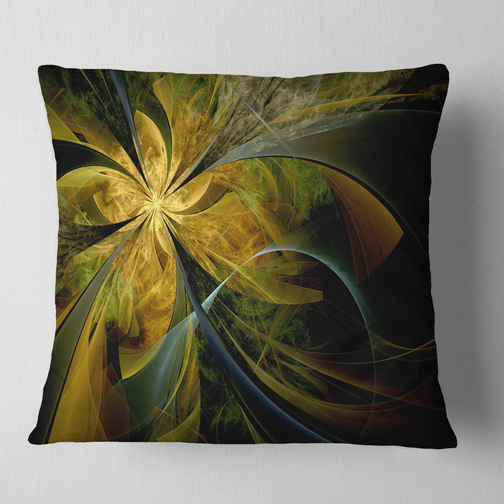 Designart Symmetrical Fractal Flower in Gold - Floral Throw Pillow - 16x16