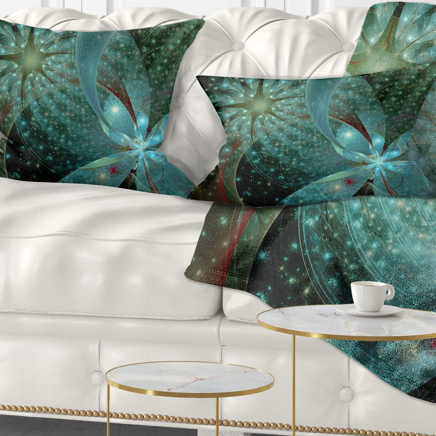 Designart Symmetrical Fractal Flower in Light Blue - Floral Throw Pillow - 12x20