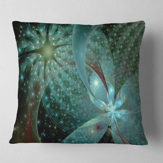 Designart Symmetrical Fractal Flower in Light Blue - Floral Throw Pillow - 18x18
