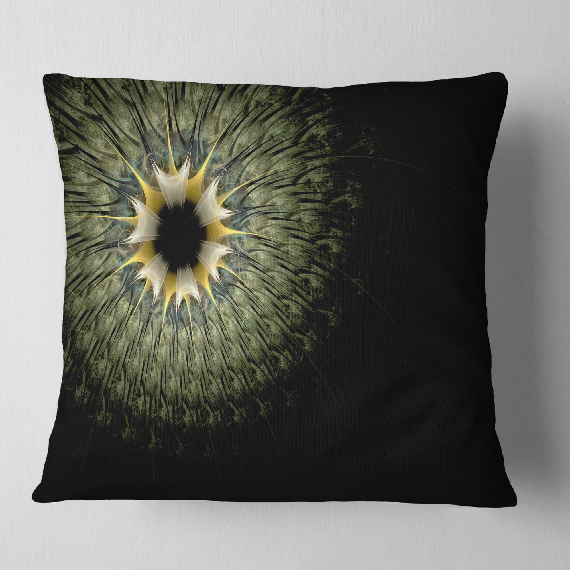 Designart Symmetrical Fractal Flower in Light Green - Floral Throw Pillow - 16x16