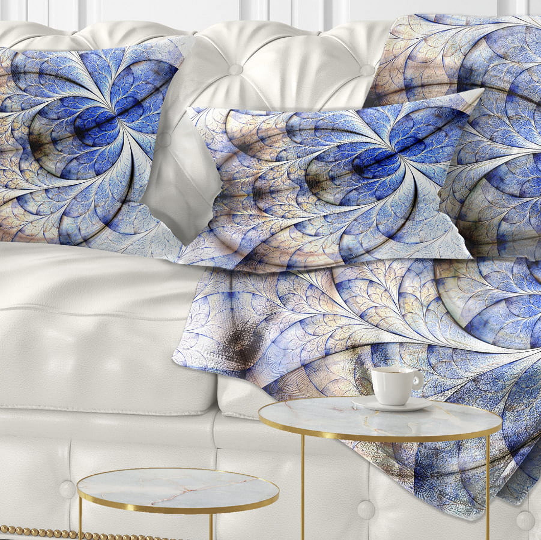 Designart Symmetrical Gold Blue Fractal Flower - Floral Throw Pillow - 12x20