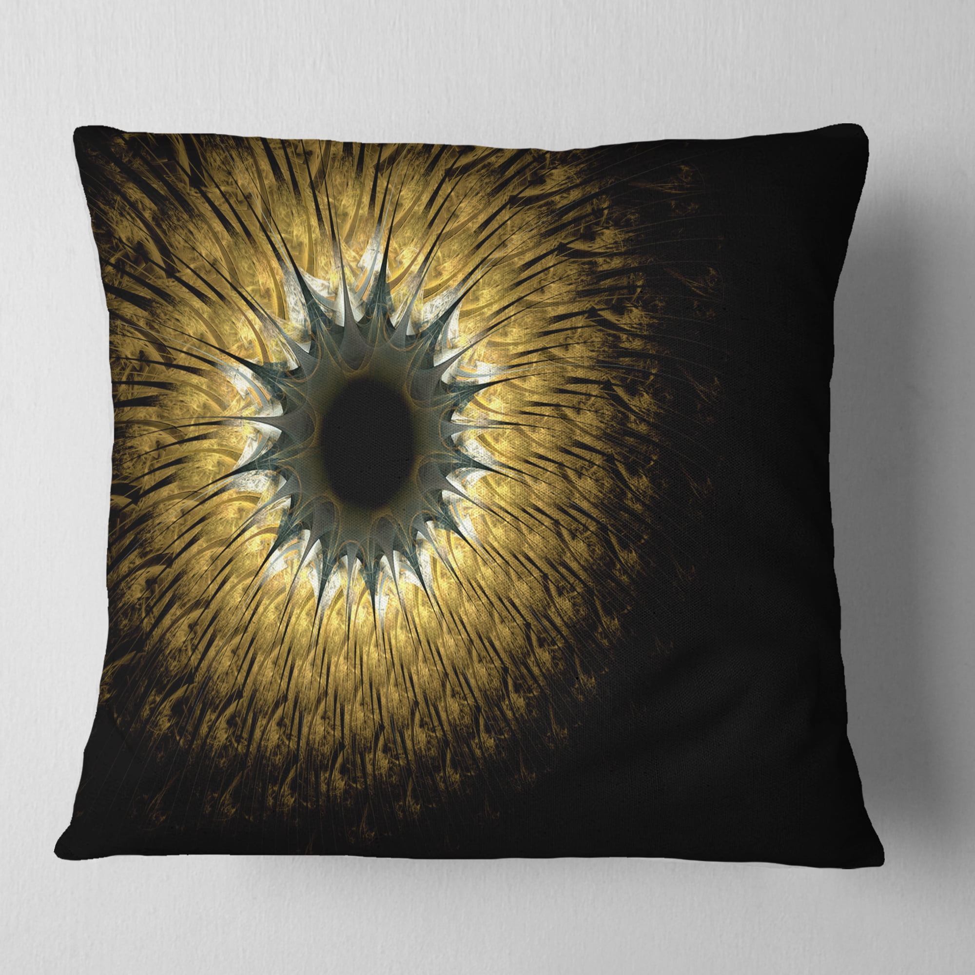 Designart Symmetrical Gold Digital Fractal Flower - Floral Throw Pillow - 16x16