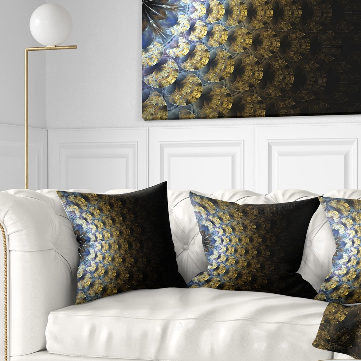Designart Symmetrical Gold Fractal Flower - Abstract Throw Pillow - 18x18