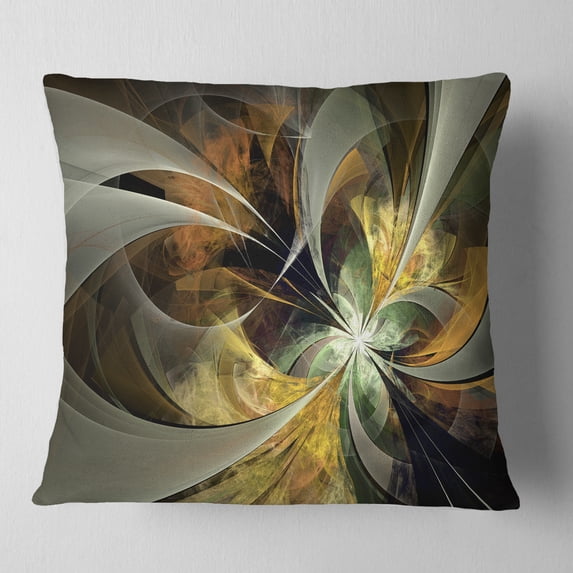 Designart Symmetrical Gold Fractal Flower - Floral Throw Pillow - 16x16