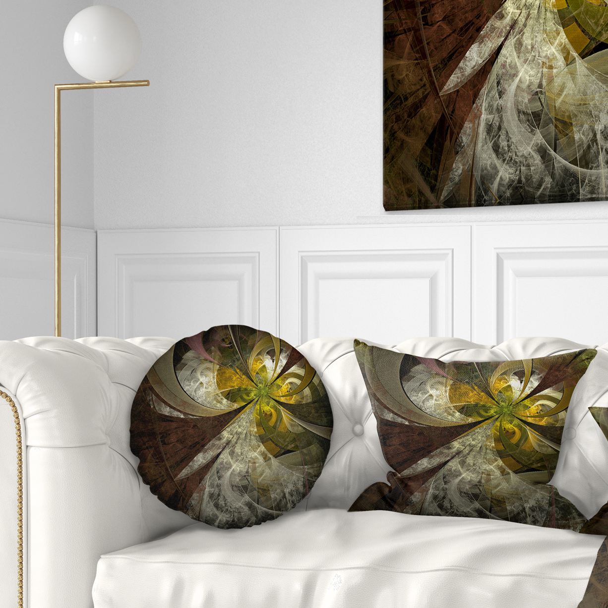 Designart Symmetrical Gold White Fractal Flower - Floral Throw Pillow - 12x20
