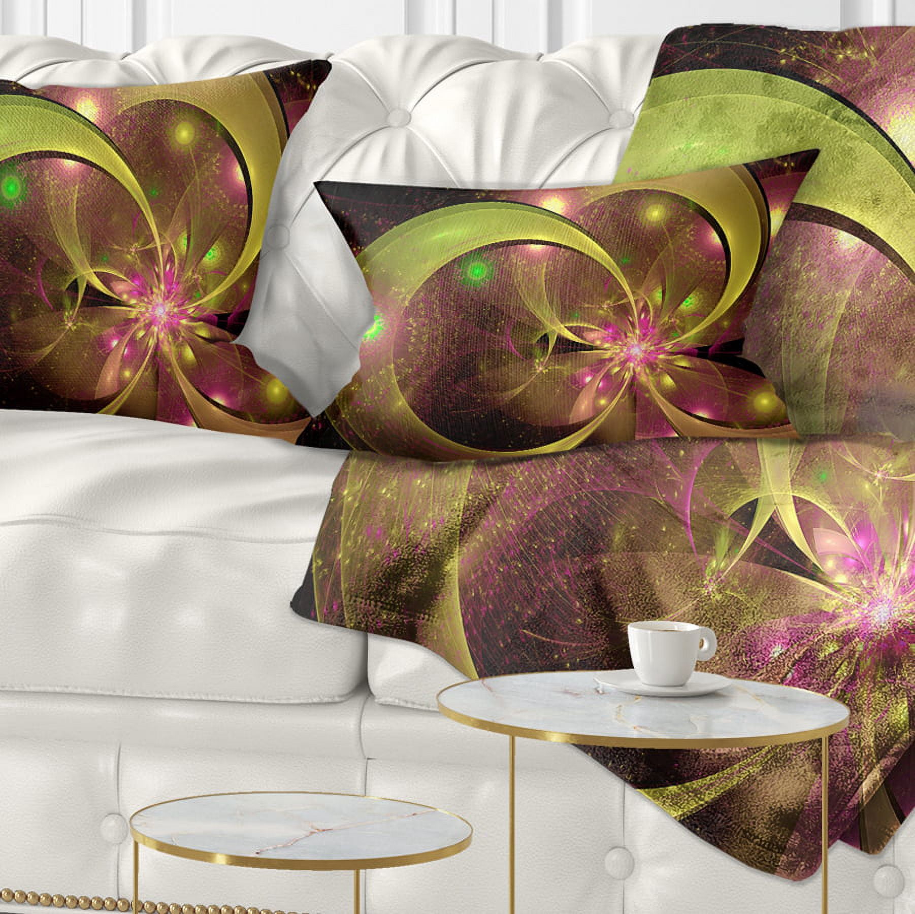 Designart Symmetrical Green Fractal Flower - Floral Throw Pillow - 12x20