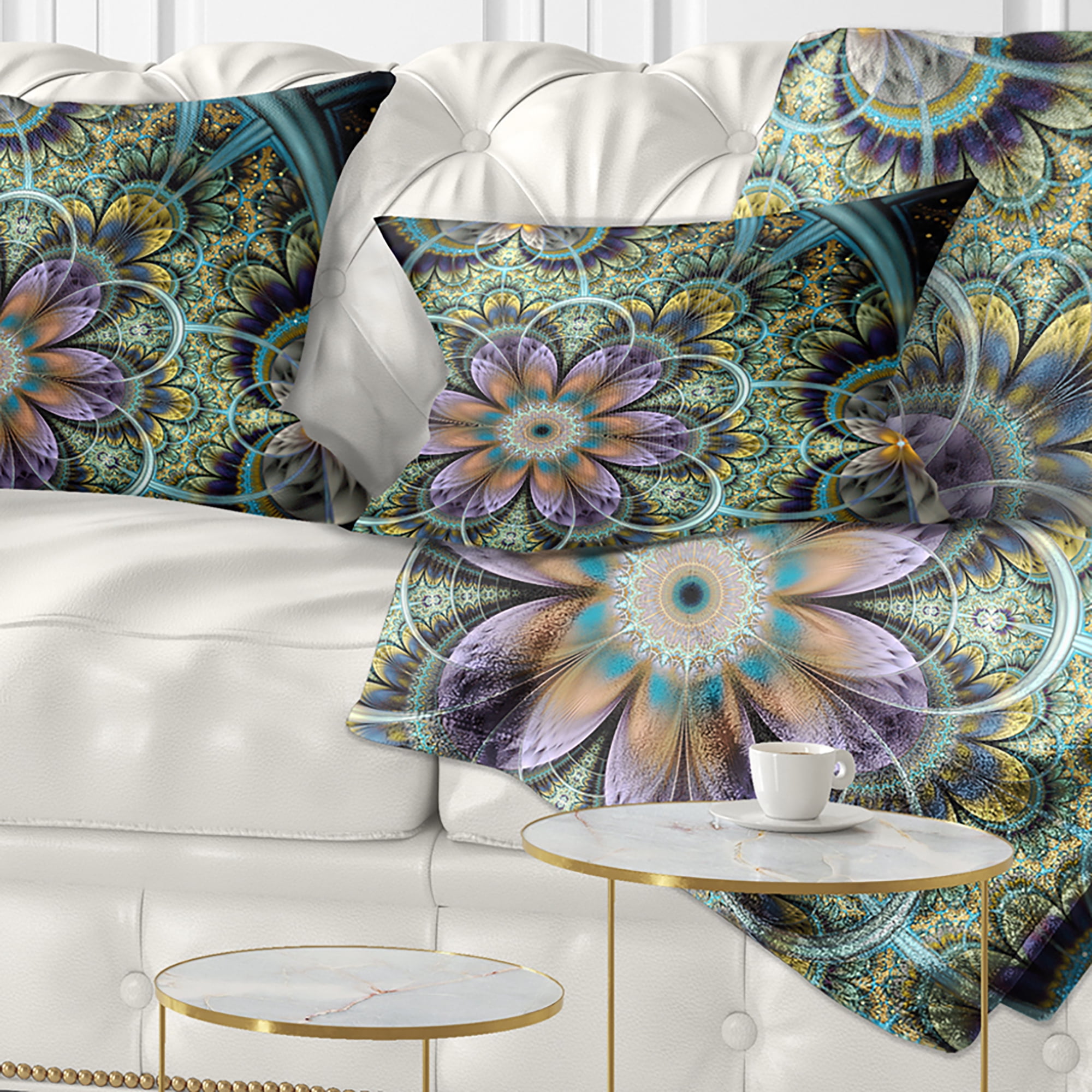 Designart Symmetrical Green Fractal Flower - Floral Throw Pillow - 12x20