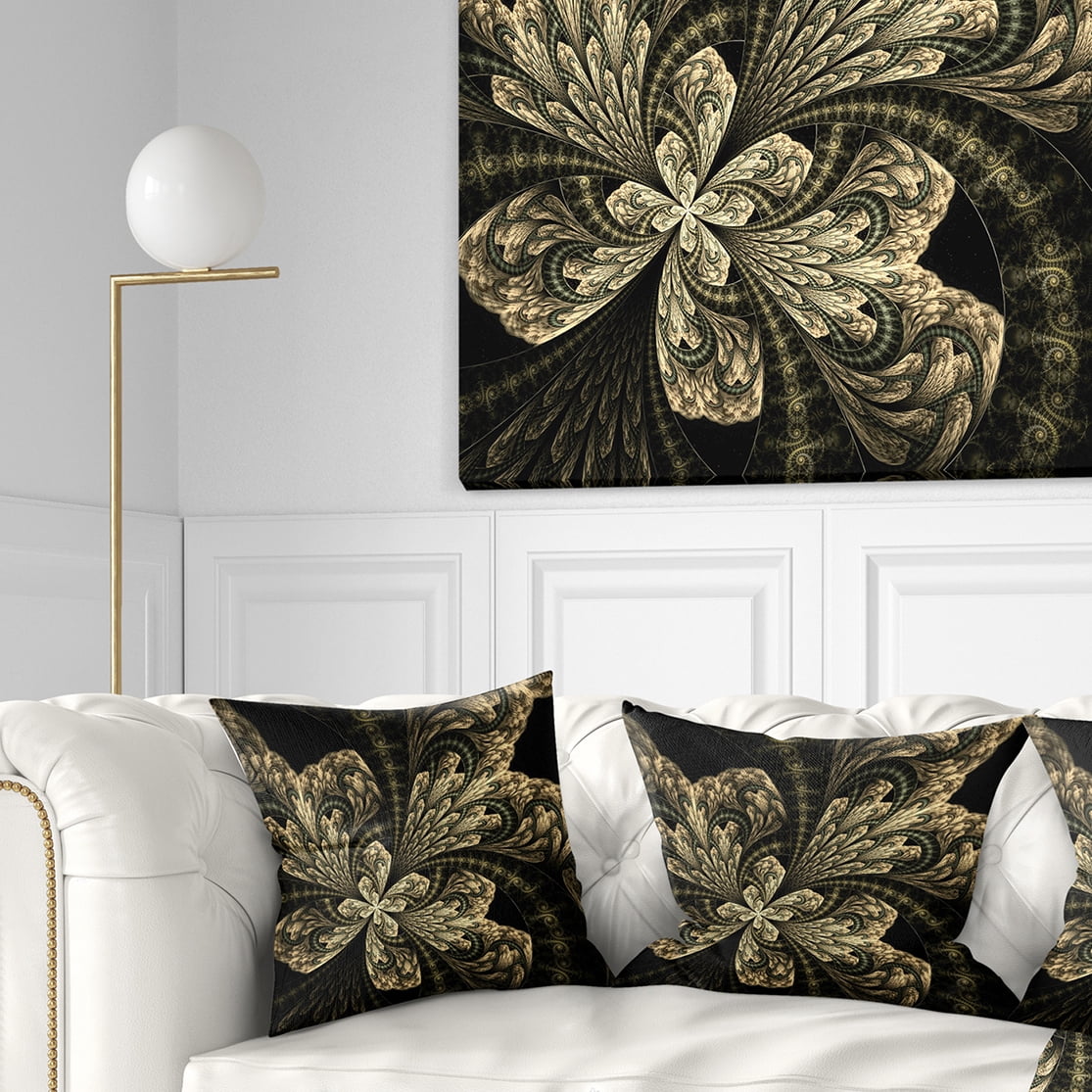 Designart Symmetrical Large Brown Fractal Flower - Floral Throw Pillow - 16x16