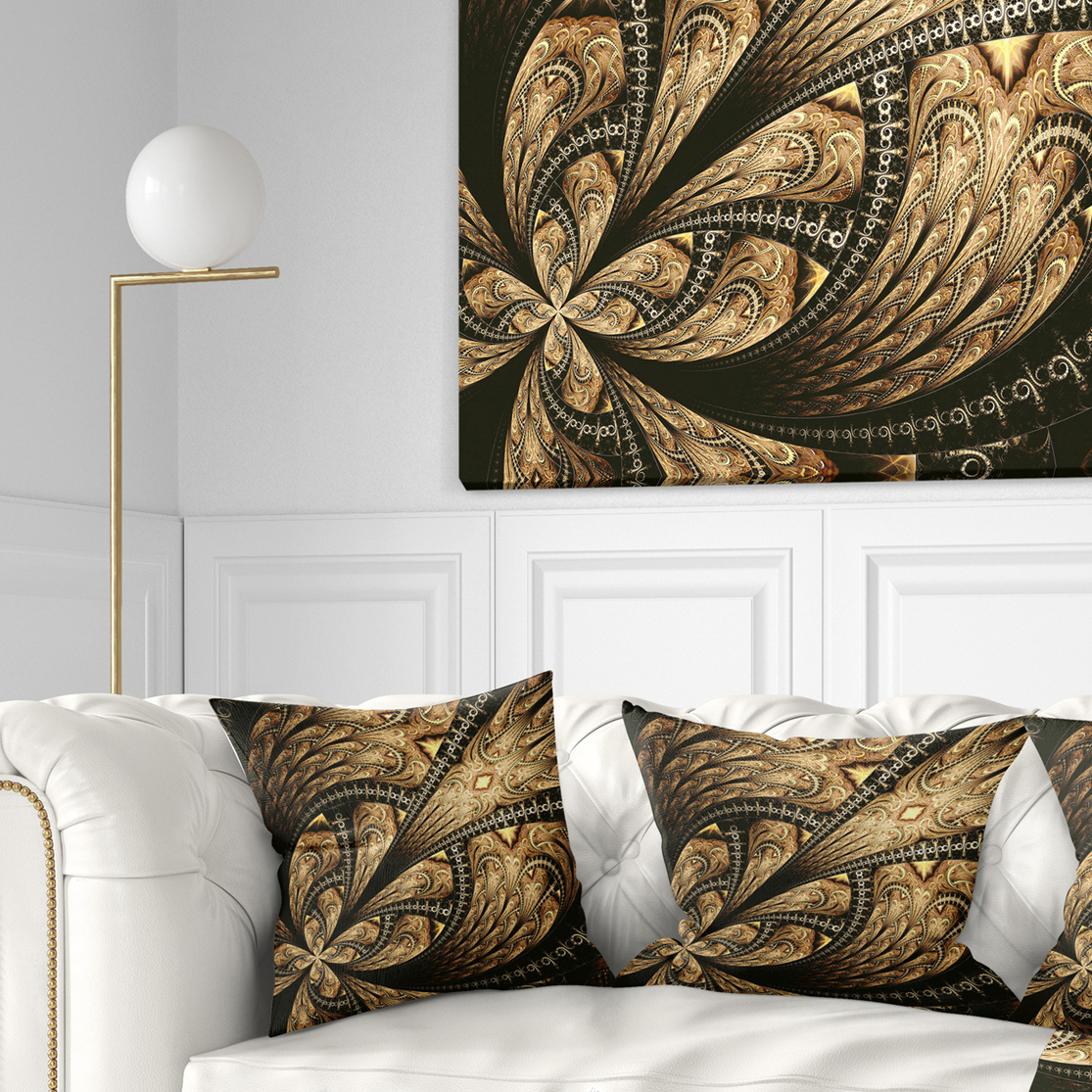 Designart Symmetrical Large Brown Fractal Flower - Floral Throw Pillow - 18x18