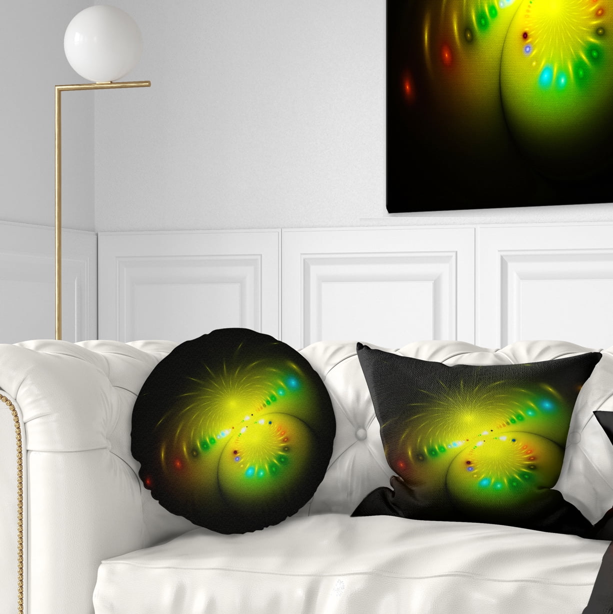 Designart Symmetrical Large Green Fractal Flower - Abstract Throw Pillow - 12x20