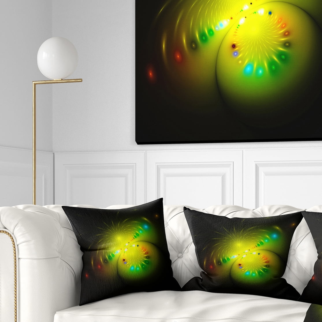 Designart Symmetrical Large Green Fractal Flower - Abstract Throw Pillow - 16x16