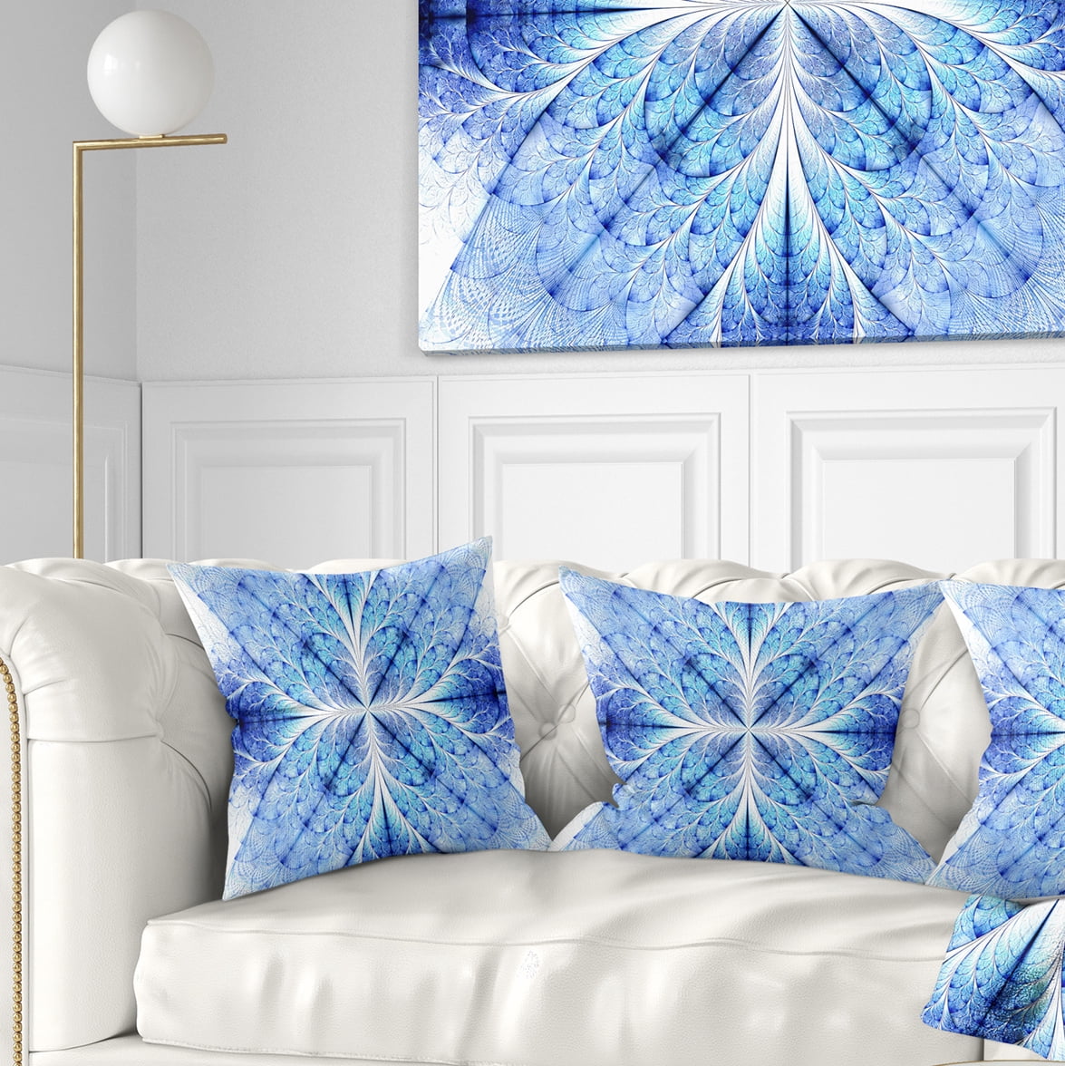 Designart Symmetrical Light Blue Pattern - Floral Throw Pillow - 16x16