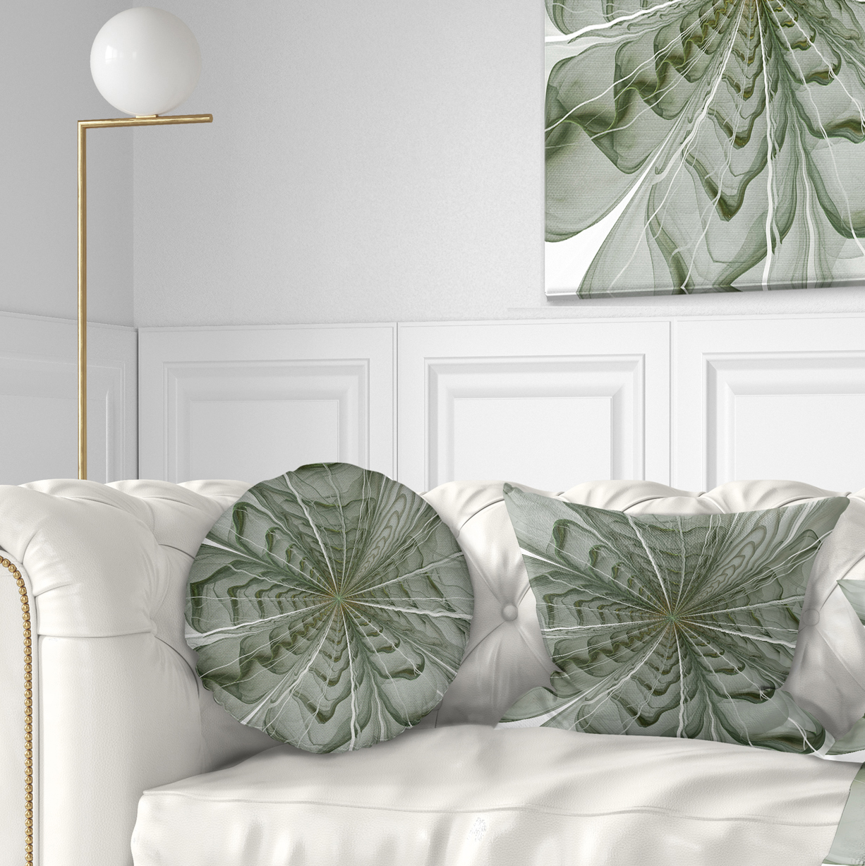 Designart Symmetrical Light Green Fractal Flower - Floral Throw Pillow - 12x20