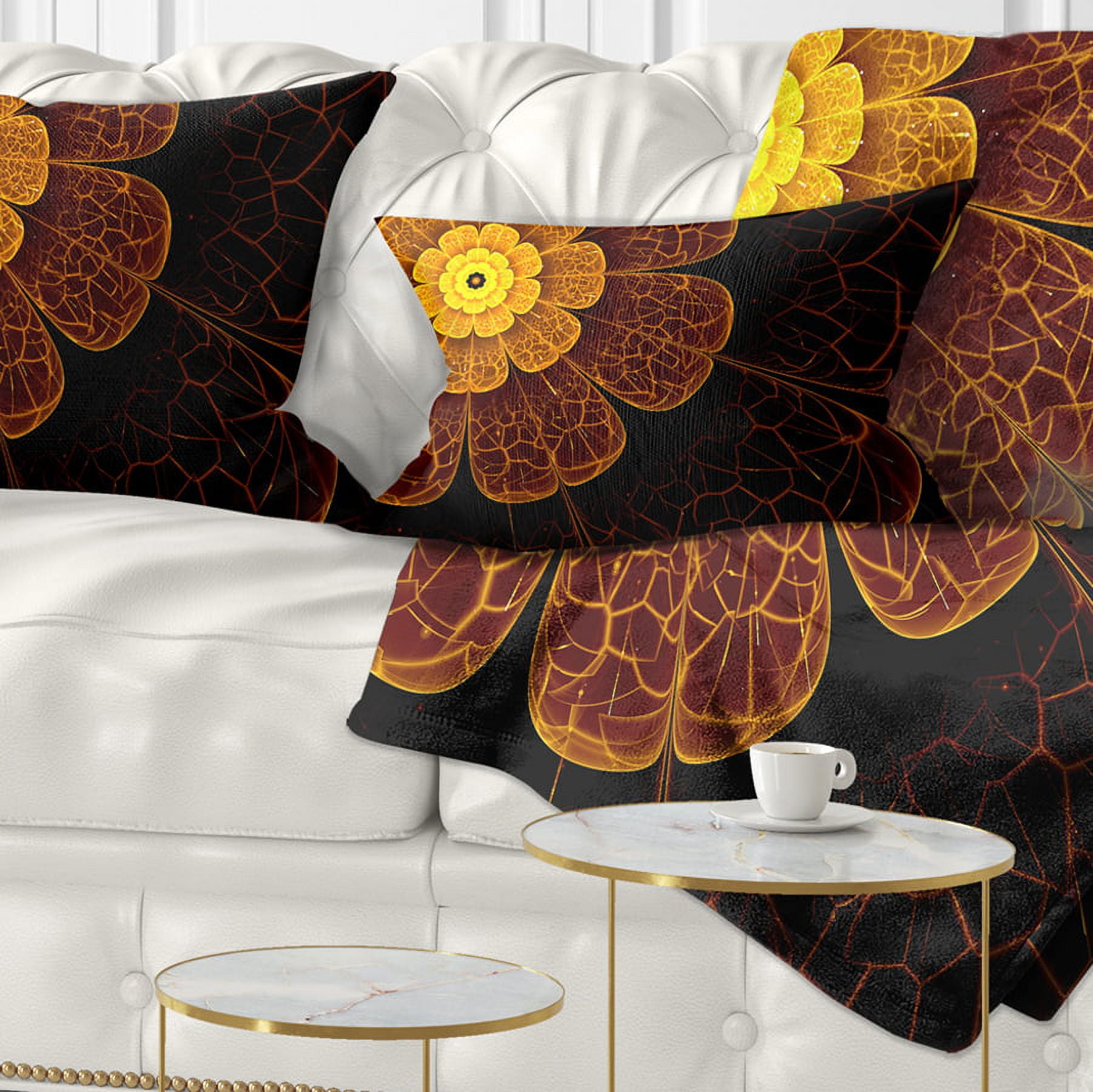 Designart Symmetrical Orange Fractal Flower - Floral Throw Pillow - 12x20