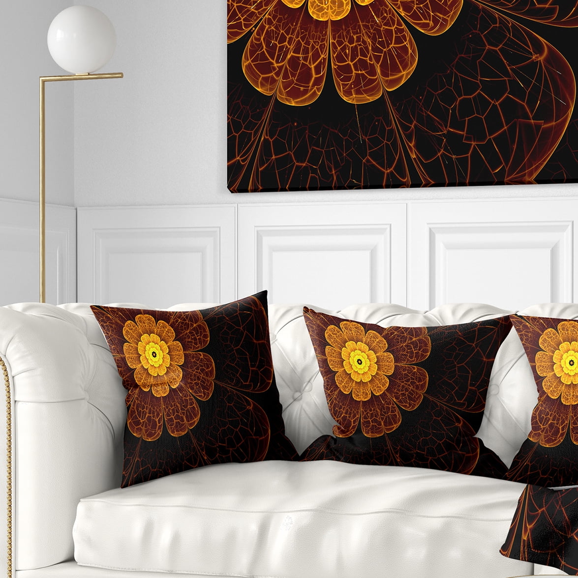 Designart Symmetrical Orange Fractal Flower - Floral Throw Pillow - 16x16