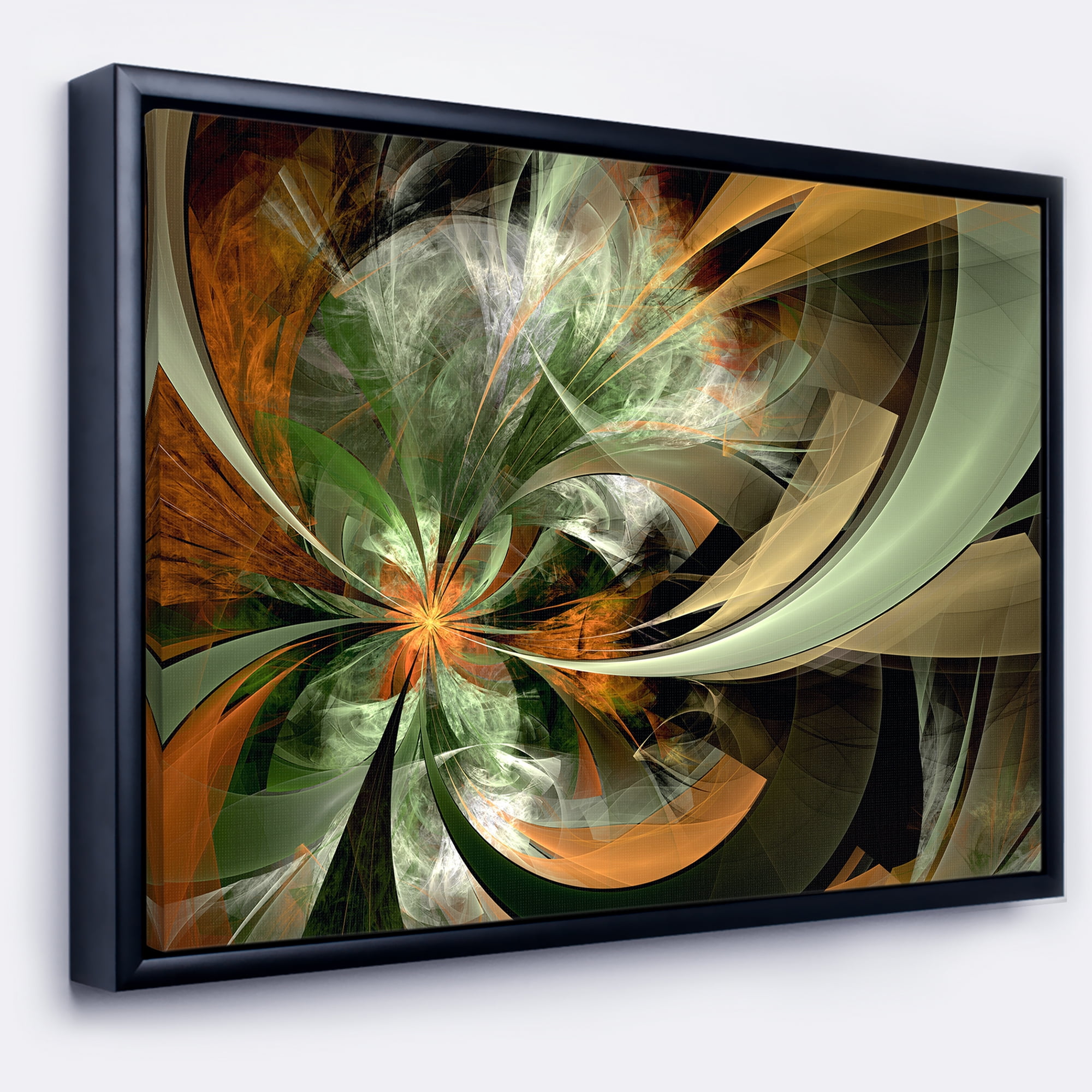 Designart ' Symmetrical Orange Green Fractal Flower ' Floral Framed Canvas Art Print