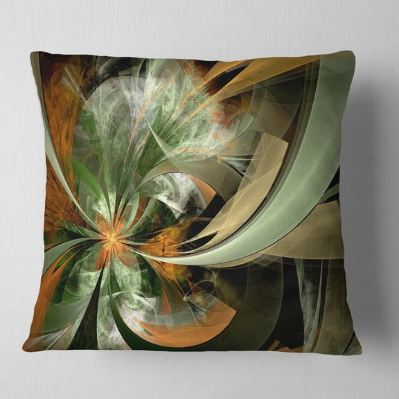 Designart Symmetrical Orange Green Fractal Flower - Floral Throw Pillow - 18x18