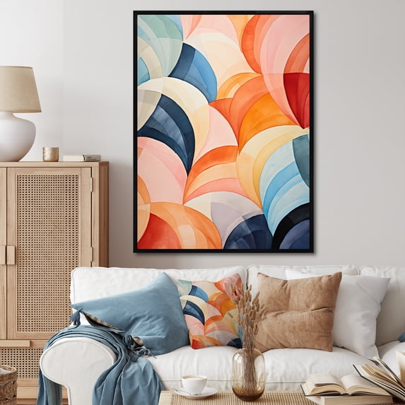Designart "Symmetrical Pastels in the World of Hard-Edge II" Abstract Floater Framed Wall Decor