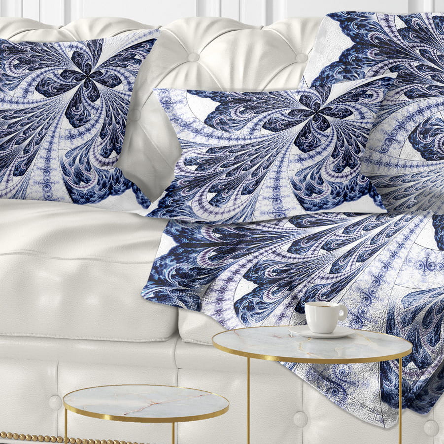 Designart Symmetrical Purple Fractal Flower - Abstract Throw Pillow - 12x20