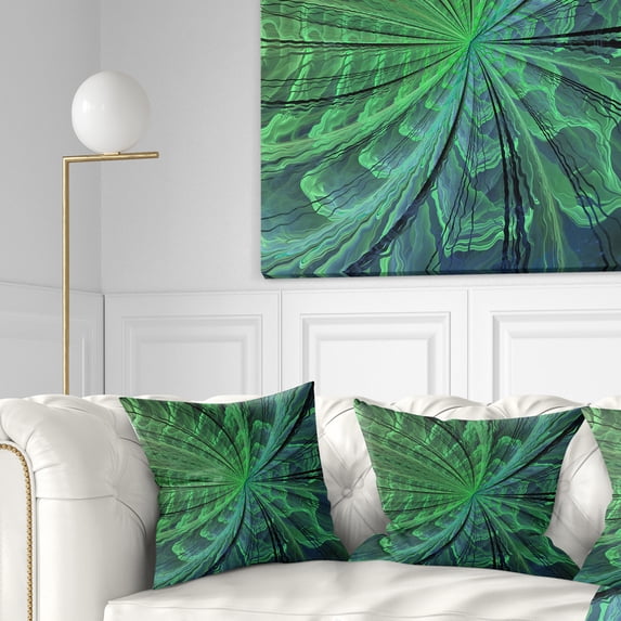 Designart Symmetrical Soft Green Fractal Flower - Floral Throw Pillow - 18x18