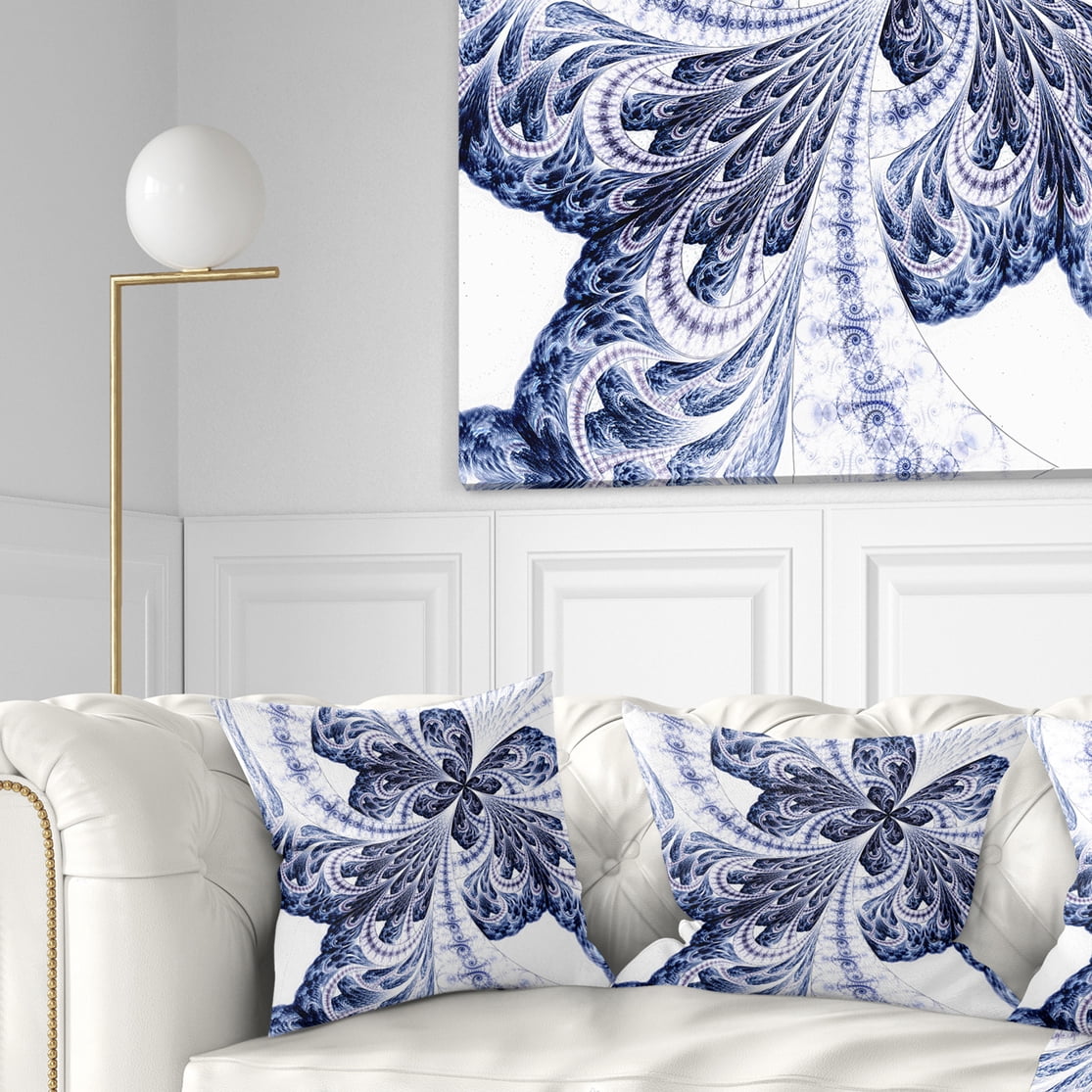 Designart Symmetrical Tight Blue Fractal Flower - Floral Throw Pillow - 18x18