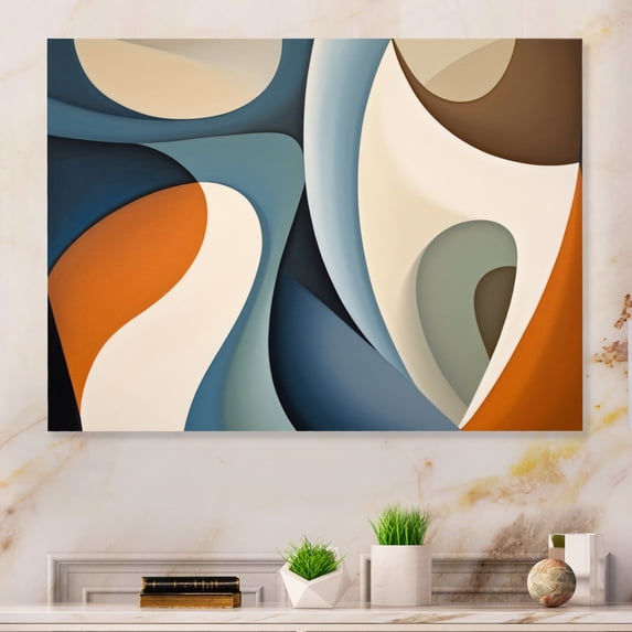 Designart "Symmetrical Visions Blue Orange Harmony" Abstract Shapes Metal Wall Art