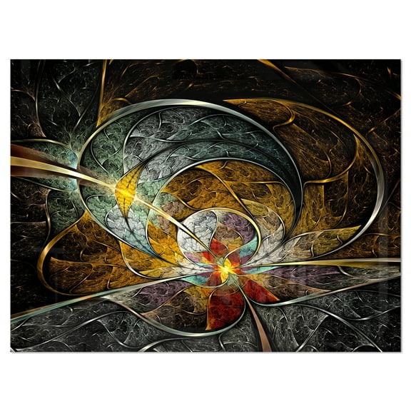 Designart 'Symmetrical Yellow Art Flower' Metal Wall Art