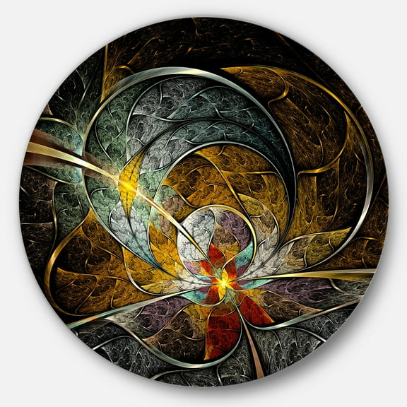 Designart 'Symmetrical Yellow Digital Art Flower' Disc Floral Circle Metal Wall Art