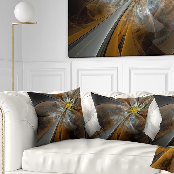 Designart Symmetrical Yellow Fractal Flower - Abstract Throw Pillow - 16x16