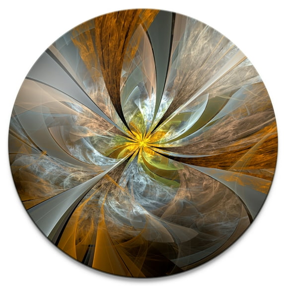 Designart 'Symmetrical Yellow Fractal Flower' Disc Large Contemporary Circle Metal Wall Arts