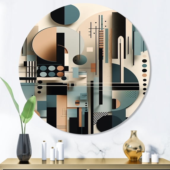 Designart "Symmetry in Motion Blue and Black I" Modern Geometric Metal Round Wall Decor