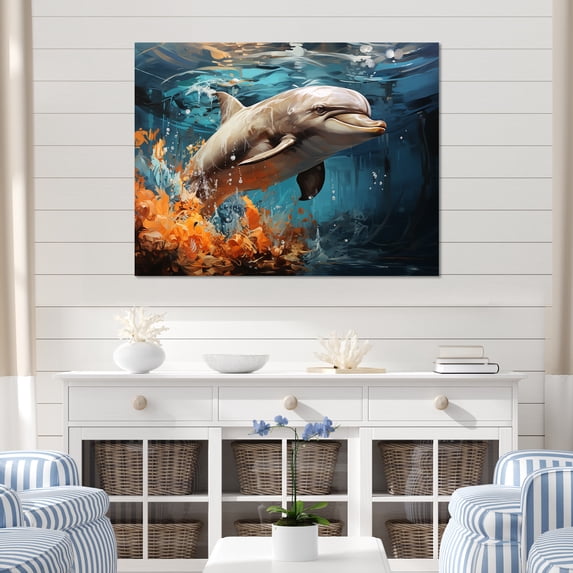 Designart "Symphonic Dolphin Dance" Animals Dolphin Canvas Prints
