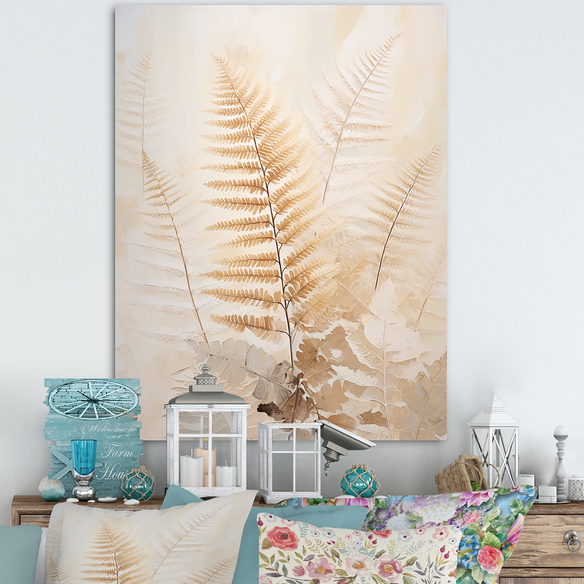 Designart "Symphony Of Golden Fronds II" Ferns Wall Art Living Room ...