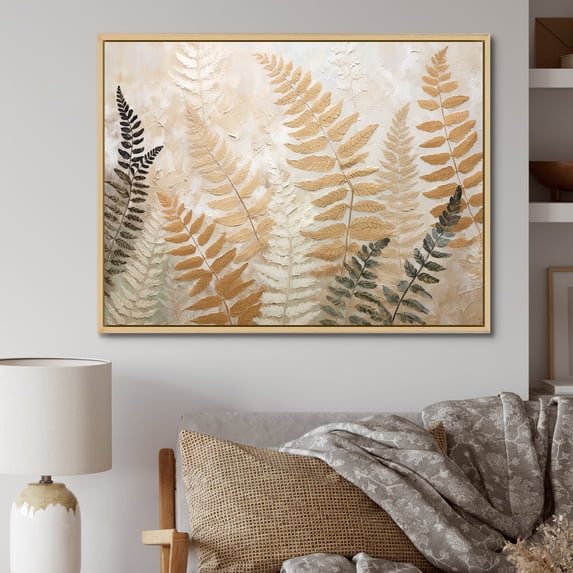 Designart "Symphony Of Golden Fronds III" Ferns Floater Framed Canvas Wall Art