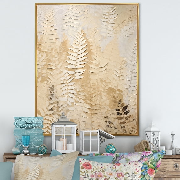 Designart "Symphony Of Golden Fronds V" Ferns Floater Framed Wall Decor