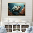 thumbnail image 1 of Designart "Symphony Of Sharks In The Deep Sea" Coastal Coral Under Water Floater Framed Wall Decor, 1 of 5