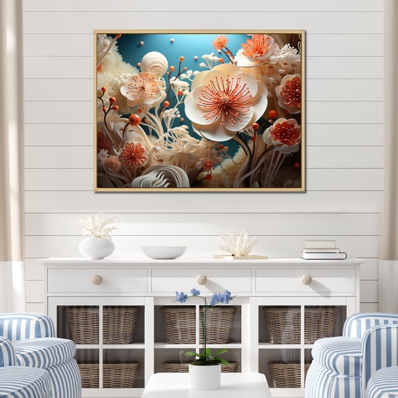 Designart "Symphony Of Underwater Florals" Coastal Coral Under Water Floater Framed Wall Art Living Room