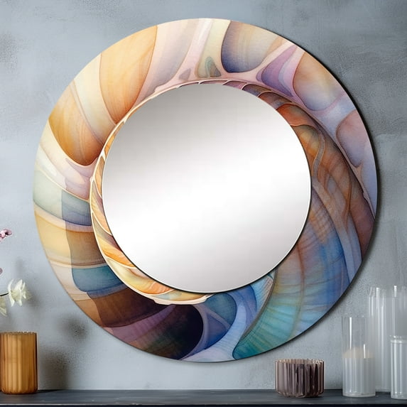 Designart "Symphony of Seashells II" Animals Rund Mirror For Wall Decor - Large Peach Round Print Mirror - Round Coastal Mirror 29" x 29" Inch - Wall Mounted Round Large Mirror