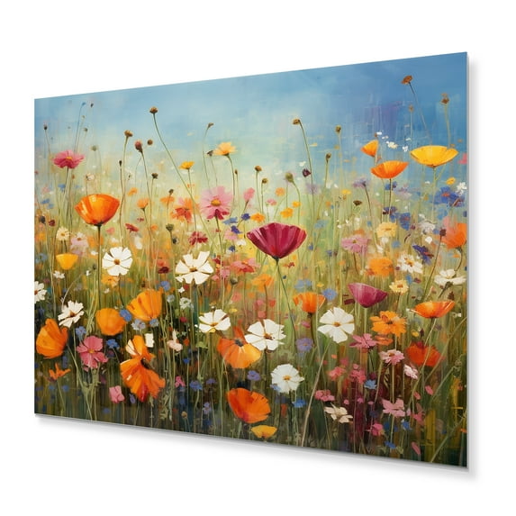 Designart "Symphony of Colorful Wildflowers I" Floral Metal Art Living Room