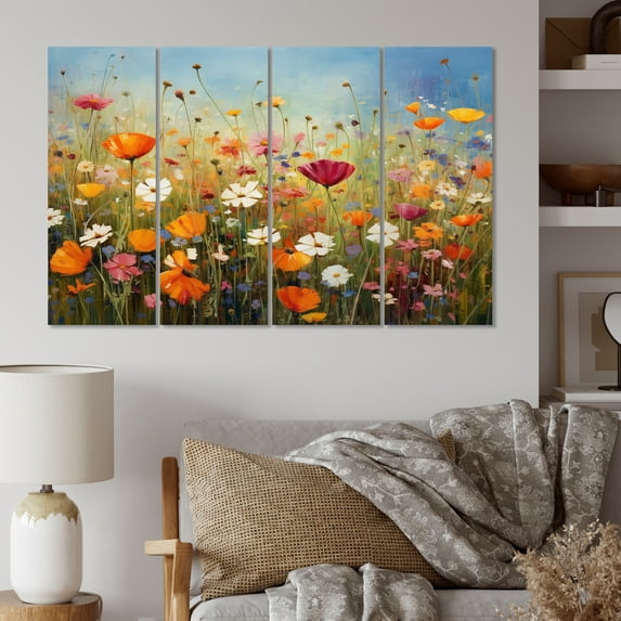 Designart "Symphony of Colorful Wildflowers I" Floral Metal Wall Art Set