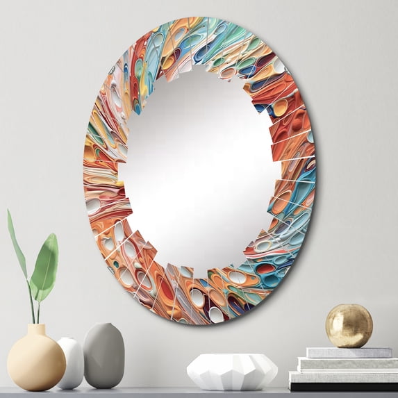 Designart "Symphony of Spirals I" Abstract Spirals Round Wall Mirror - Modern Oval Printed Decorative Oversized Mirror - Multiple Color Options