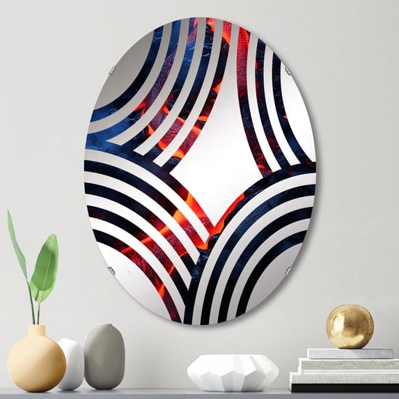 Designart "Symphony of Volcanic Forces" Volcano Baptist Fan Round Wall Mirror - Landscapes Oval Printed Decorative Mirror - Multiple Color Options