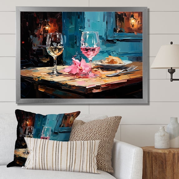 Designart "Syrah Shadows Soft Plum Wine" Food & Beverage Framed Wall Art Decor - Traditional Pink Wine Entryway Framed Wall Art Print