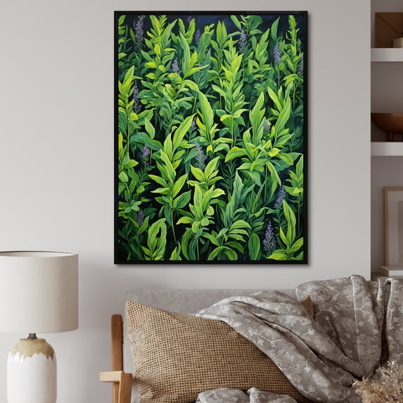 Designart "Tales of Tarragon Herbs II" Floral Framed Wall Art - Traditional Green Herbs Hallway Framed Wall Art Decor